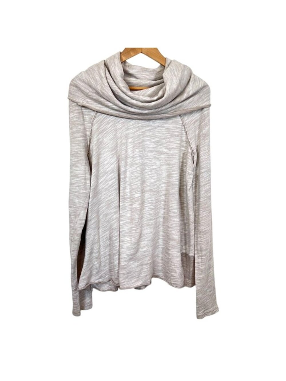 Free People Beach Sz M Cocoon Tunic Sweater Cowl Neck Raw Hem Slouchy Top Stone